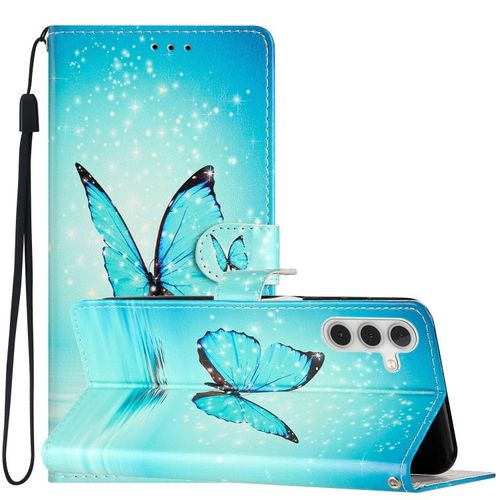 Étui En Cuir Coloré Pour Samsung Galaxy A56 5g, Papillon Bleu