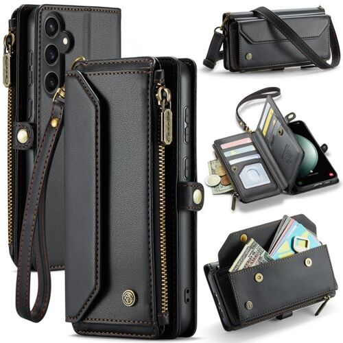 Étui Portefeuille Rfid En Cuir Pour Samsung Galaxy S23 Fe 5g Avec Emplacements Pour Cartes Et Fermeture Éclair, Noir