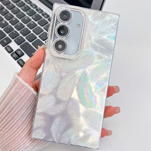 Coque Tpu Pailletée Pour Samsung Galaxy S24 Fe 5g Avec Protection D'objectif, Plumes Blanches