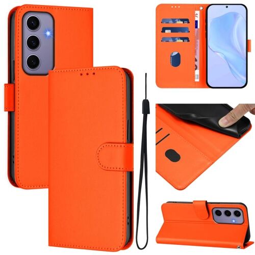 Étui en cuir pour Samsung Galaxy S24 5G avec cordon, Orange