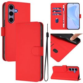 Étui En Cuir Uni Avec Cordon Pour Samsung Galaxy S25 5g, Rouge