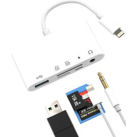 lbgwp60-Adaptateur Lightning Vers Usb (5 En 1) Pour Iphone 14 13 Pro Lecteur De Carte Sd 3,5 Mm Casque Jack Tf Lecteur De Carte Mémoire Micro Sd Otg 3.0 Pour Apple Mfi Certifié Pour Appareil Photo Ip