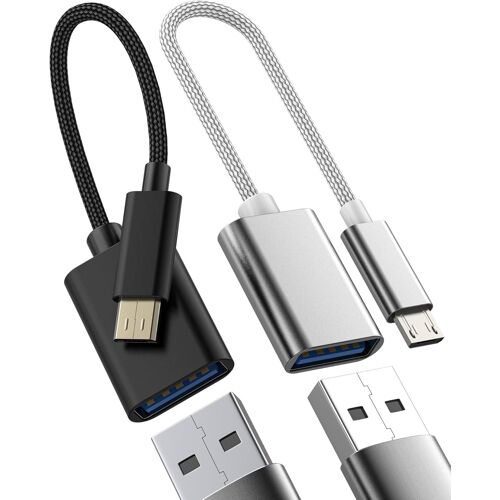 SUBZONAL-Lot de 2 câbles adaptateurs micro USB vers USB OTG femelle - Extension mâle - Mini prise pour ordinateur - Micro USB - Adaptateur de téléphone Android externe - Câble d'extension de clavier