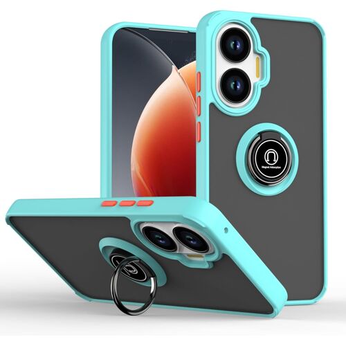 KAL-Coque Pour Xiaomi Poco F7 5G (6.83""), Etui Téléphone Antichoc Avec Anneau De Support, Hard Pc Et Tpu Bumper Mat Translucide Case Cover - Bleu Ciel