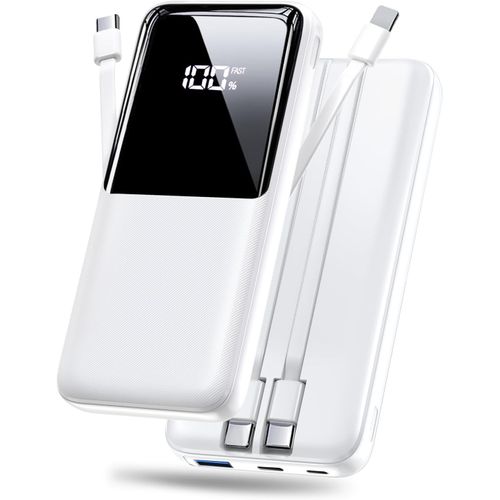 Kalcx-Batterie Externe 20000mah,Power Bank Avec 3 Ports Et 2 Câbles Intégrés,Powerbank De Chargement Rapide Usb C Chargeur Portable Compatible Avec Iphone 16 15 14 13 Android Et Plus,Blanc