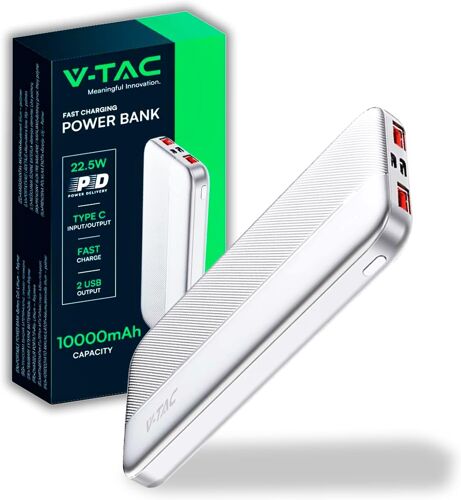 Power Bank 10 000 Mah Avec Charge Rapide Pd 22,5 W - Batterie Externe Fine Avec Port Usb Type-C Et 2 Ports Usb-A - Compatible Iphone,Ipad,Samsung,Ipad,Xiaomi - Powerbank Blanc