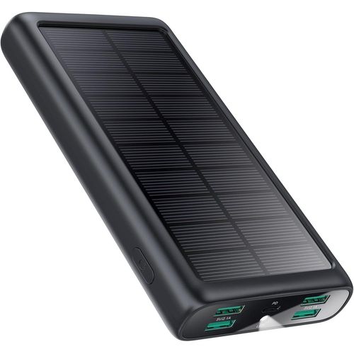 Batterie Externe 26800mah Power Bank Avec 5 Sorties, Usb C (In&out) Batterie Portable 15w Pd 3a Charge Rapide Chargeur Portable Avec Led Lampe De Poche, Ip65 Chargeur Solaire Pour Iphone Samsung Etc.