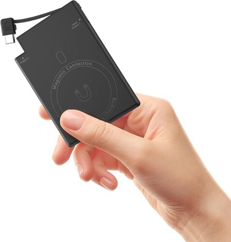 Mini Magnetic External Battery With Built-In Usb C Cable, Slim External Battery 5000 Mah, Small But Powerful, Compatible With Samsung, Sony And Iphone 15 Etc. - Non-Wireless Charging