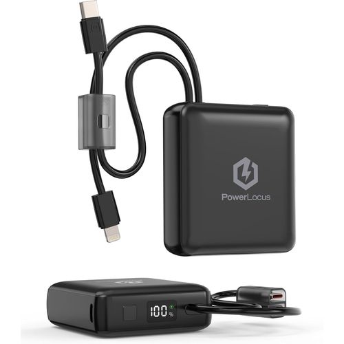 Batterie Externe Charge Rapide, 10000mah Power Bank Petite, Usb C Pd 20w Avec Cable Intégré, Super Léger 171g, Affichage Led, 3-Ports Mini Chargeur Portable Pour Iphone, Samsung,Xiaomi,Ipad