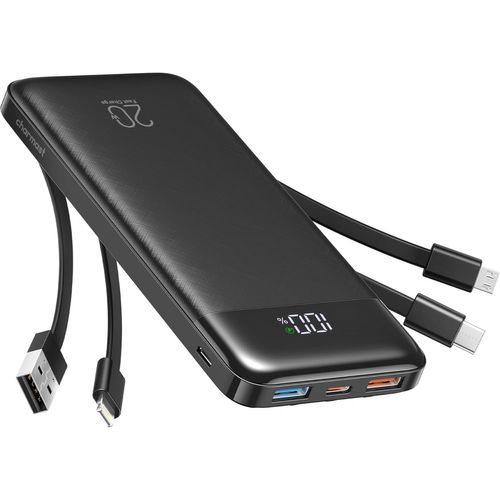 Power Bank 20000mah, 20w Charge Rapide Batterie Externe Avec Câbles Intégrés, 5 Sorties Et 4 Entrées Batterie Portable Pour Iphone 14 13 12 11 Samsung S21 S22 (Sombre)
