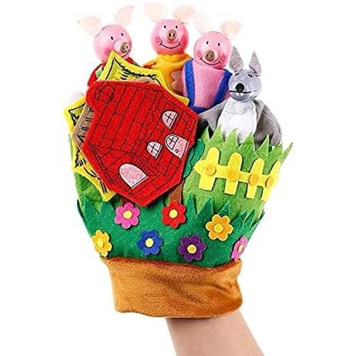 Jouets De Marionnettes De Doigt D'animaux En Peluche, Poupées De Doigt De Gant, Marionnettes D'animaux De Bande Dessinée De Trois Petits Cochons Et D'un Loup