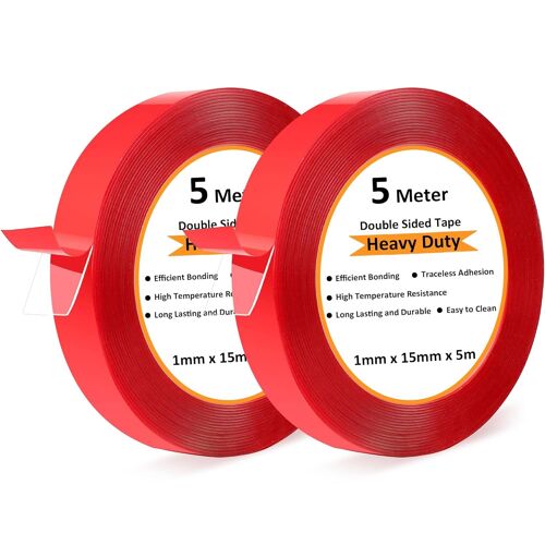 Ruban Adhesif Double Face Extra Fort Transparent,2 Rouleaux de Double Sided Tape Résistant à l'eau Multifonctionnel Longueur 5m,Largeur 15mm Pour la maison,la cuisine,la voiture