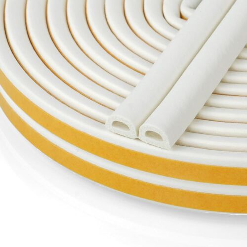 Bande de Joint D-Profil,Joint d'Étanchéité Porte,Joint Fenetre Isolation avec Forte Adhérence,Isoler du Bruit,Anti-collision et Anti-intempéries,9mm x 6mm (Blanc 36M)