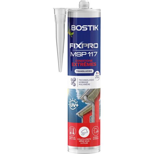 Colle de Fixation MSP 117 Conditions Extrêmes Intérieur/Extérieur Collage Même Sous la Pluie Mastic Hybride Polymère Transparent 1 Cartouche 290 ml