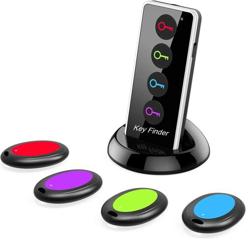 VornixorSarlshop-Localisateur de clés, 1 émetteur + 4 récepteurs, portée de Travail de 100ft, 80 DB sans Fil RF, avec Lampe de Poche LED, adapté pour clés, Portefeuille, téléphone et Animaux de Compa
