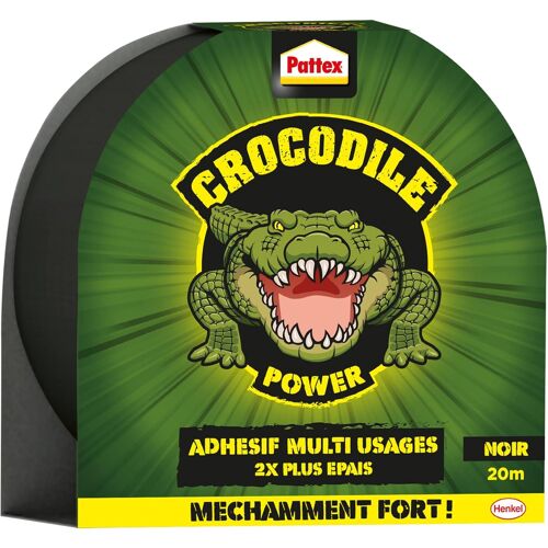Crocodile Power Adhésif Multi-Usages Noir (rouleau de 20 m) Ruban adhésif extra fort résistant à l'eau Rouleau adhésif pour maintien durable