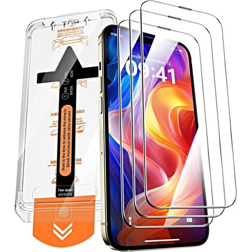 [3 Pièces] Verre Trempé Pour Iphone 14 Pro Max, Haute Qualité Couverture Complète, Dureté 9h, Sans Bulles, Film Protection Écran, Avec Kit D`Installation Facile