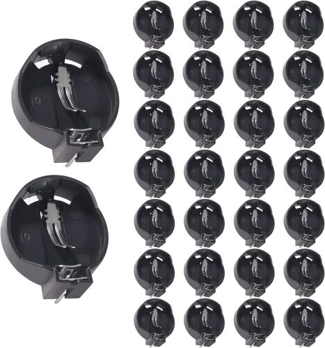 Lot de 30 supports horizontaux pour piles bouton CRCR2025 3 V 2 broches pour CRCR2025 CR2016 Noir