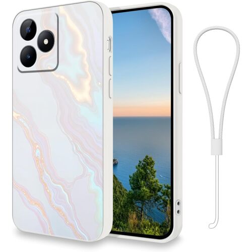 KAL-Coque Pour Honor 400 Lite Silicone Housse Avec Cordon, Etui Pour Honor 400 Lite Marbre Motif Aesthetic Ultra Mince Protection (Blanc)