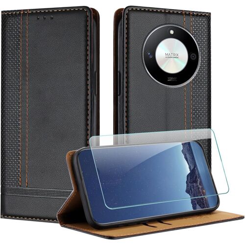 KAL-Coque Pour Huawei Honor X9B/Honor Magic6 Lite 5G + Protecteur D'Écran, Etui À Rabat Pochette Pour Honor Magic6 Lite 5G Avec [Fermeture Magnétique][Stand Fonction][Porte Cartes] - Noir