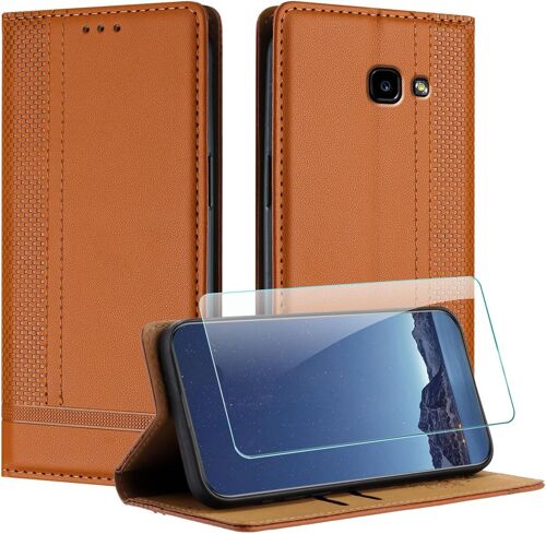 KAL-Coque Pour Samsung Galaxy A520 / A5 2017 + Protecteur D'Écran, Etui À Rabat Pochette De Portefeuille Pour Samsung A5 2017 Avec [Fermeture Magnétique][Stand Fonction][Porte Cartes] - Brun