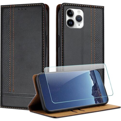 KAL-Coque Pour Iphone 11 Pro (5,8 Pouce) + Protecteur D'Écran, Etui À Rabat Pochette De Portefeuille Pour Iphone 11 Pro Avec [Fermeture Magnétique][Stand Fonction][Porte Cartes] - Noir