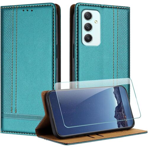KAL-Coque Pour Samsung Galaxy A35 5G + Protecteur D'Écran, Etui À Rabat Pochette De Portefeuille Pour Samsung A35 5G Avec [Fermeture Magnétique][Stand Fonction][Porte Cartes] - Vert