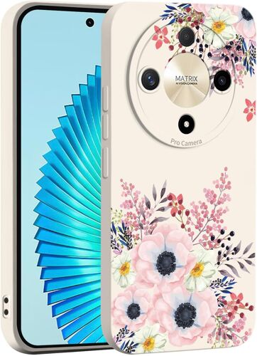 Liquide Silicone Coque Pour Honor Magic 6 Lite 5G, Très Mince Élégante Fleurs Et Animés Mignons Design Étui, Mat Doux Tpu Bumper Antichoc Femme Housse (Blanc Q05)[WKE01144]
