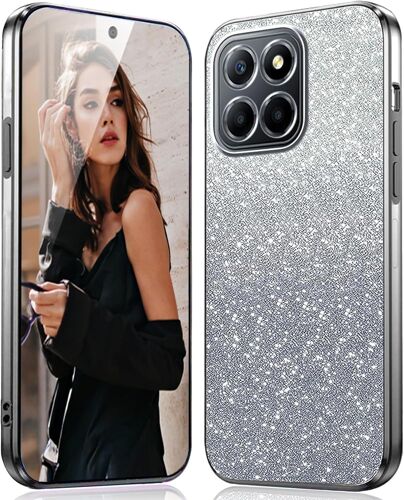 KAL-Coque Pour Honor X8 5G / Honor X6 / Honor 70 Lite Étui Glitter - Transparente Silicone Housse Antichoc Protection Case Cover Avec Cadre Électroplaqué Et Carte À Paillettes Intégrée, Noir