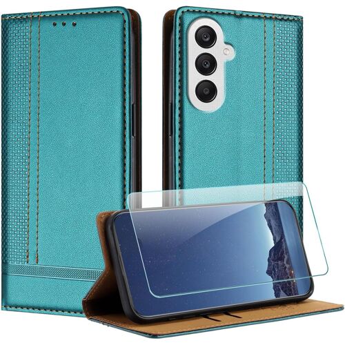 KAL-Coque Pour Samsung Galaxy A25 5G + Protecteur D'Écran, Etui À Rabat Pochette De Portefeuille Pour Samsung A25 5G Avec [Fermeture Magnétique][Stand Fonction][Porte Cartes] - Vert