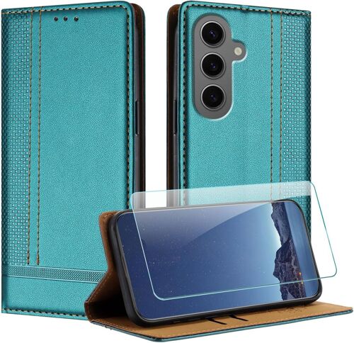 KAL-Coque Pour Samsung Galaxy S24 Plus + Protecteur D'Écran, Etui À Rabat Pochette De Portefeuille Pour Samsung S24 Plus Avec [Fermeture Magnétique][Stand Fonction][Porte Cartes] - Vert
