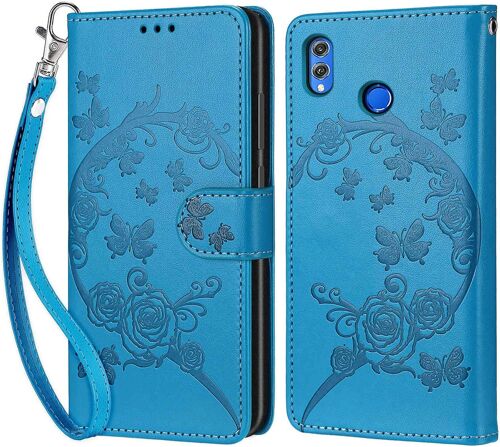 KAL-Coque Pour Huawei Honor 8X, Housse Etui Portefeuille Cuir Multifonction, Fermeture Magnétique À Clapet Anti-Choc Compatible Avec Coque Huawei Honor 8X Book - Bleu