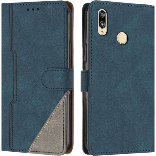 Kal-Coque Pour Huawei Y6 2019 / Honor 8a, Housse En Cuir Pu Portefeuille, Etui De Protection À Rabat Magnétique Coque Pour Huawei Y6 2019 / Honor 8a, Bleu