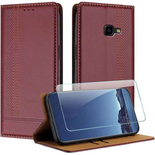 Kal-Coque Pour Samsung Galaxy Xcover 4 + Protecteur D'écran, Etui À Rabat Pochette De Portefeuille Pour Samsung Xcover 4s Avec [Fermeture Magnétique][Stand Fonction][Porte Cartes] - Bourgogne