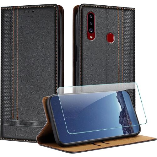KAL-Coque Pour Samsung Galaxy A20S + Protecteur D'Écran, Etui À Rabat Pochette De Portefeuille Pour Samsung A20S Avec [Fermeture Magnétique][Stand Fonction][Porte Cartes] - Noir