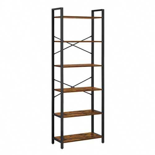 Étagère 6 Niveaux, Bibliothèque, Meuble De Rangement, 30 X 66 X 186 Cm, Style Industriel, Marron Rustique Et Noir