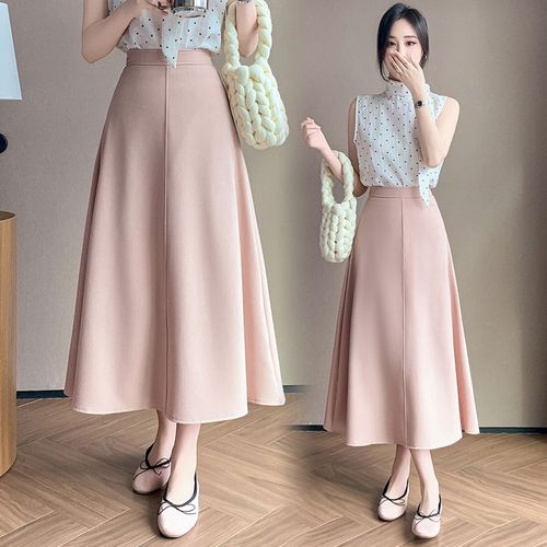 Jupe Mi-Longue Printemps Et Été La Jupe Trapèze Taille Haute Couvre Les Hanches Et Vous Fait Paraître Mince Et Polyvalente Jupe Longue De Costume