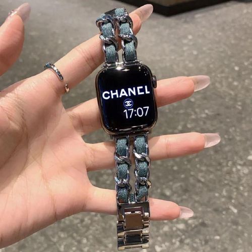 Iwatch8 Apple Watch Avec Chaîne En Métal Et Denim Pour Apple Watch 710 Génération Xiaoxiang Style Senior Femmes-Argent + Couleur Nostalgique - (1/2/3 Génération 42 Mm) / 44/45/46/49 Mm Universel
