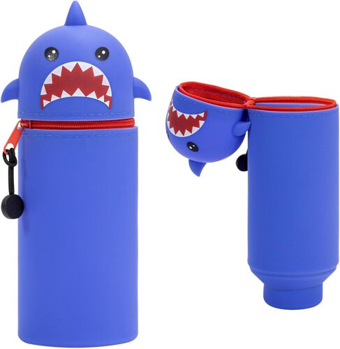 Trousse À Crayons Pour Filles,Requin Kawaii,Trousse D'école 2 En 1 En Silicone Souple,Trousse À Crayons Zippée,Motif Dessin Animé,Pour Le Bureau,Fournitures Scolaires Pour Enfants (Requin)