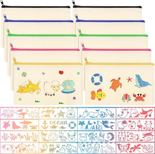 Lot De 10 Trousses En Tissu Vierges À Faire Soi-Même,Trousse À Crayons,Trousse De Toilette De Voyage,Trousse De Maquillage,21 X 12 Cm