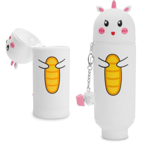 Étui En Silicone Souple À Fermeture Éclair 2 En 1|Jolie Trousse Kawaii|Trousse Et Organiseur De Bureau Pour Crayons De Couleur,Marqueurs|École Et Bureau (Licorne Blanche)