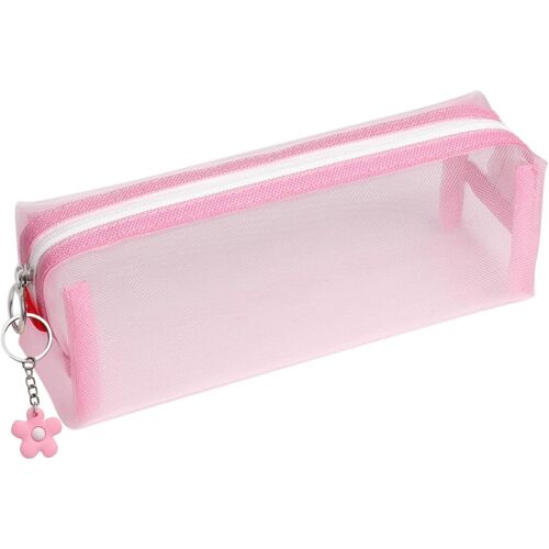 Kalanka-Trousse À Crayons En Maille Transparente Avec Pendentif Floral - Grande Trousse Avec Fermeture Éclair, Sac De Rangement Pour Papier À Lettre D'étudiant