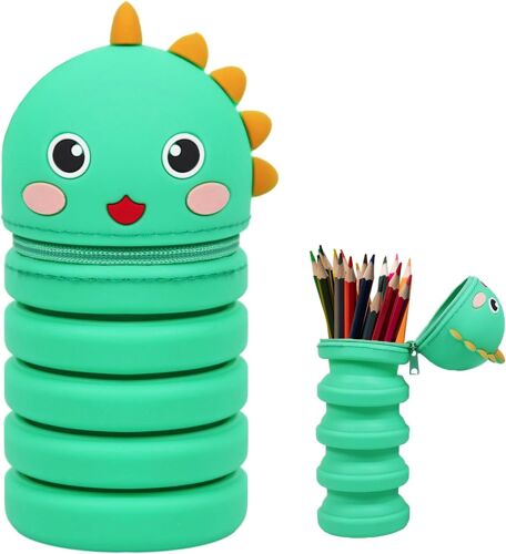 Trousse 2 En 1 En Silicone,Trousse Télescopique,Trousse Enfant,Sac De Papeterie Multi,Cartoon Silicone Etui Stylo,Trousse À Crayons Scolaire,Cartoon Trousse Porte-Stylo De Table (A)