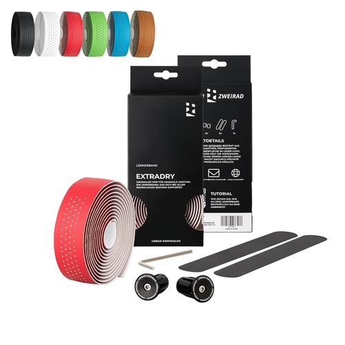 Premium Extra Dry-Ruban Adhésif Pour Guidon De Vélo De Course-Avec Bouchons De Guidon En Aluminium-Gravure-Ruban De Guidon De Vélo De Course (Rouge)