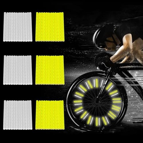 72 Pcs Réflecteurs De Rayons De Vélo 75mm,2 Couleurs De Rayons Réfléchissants De Vélo,Lumiere Roue Velo Réflexion À 360°,Tubes Réflecteurs Pour Rayons De Vélo Vtt Bicyclette(Jaune/Blanc)