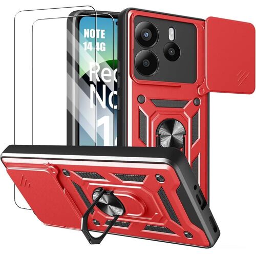 Coque + 2 Verres Trempés Pour Xiaomi Redmi Note 14 4g (Pas Pour 5g) Antichoc Avec Support Et Protection Caméra - Rouge - E.F.Connection