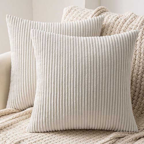 Slep-Lot De 2 Decorative Housse De Coussin En Velours Côtelé Canapé Taie D'oreiller Decoratif Doux Pour Maison Salon Chambre Lit 30x30cm Beige