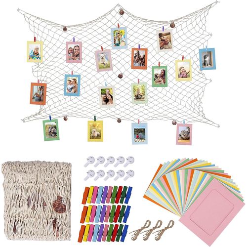 Cadre Photo En Papier Bricolage Cadres Tenture Album Avec Des Clips En Bois Et De Jute Ficelle Filet De Peche Pour Murale Décoration 30 Pièces 10 Couleurs