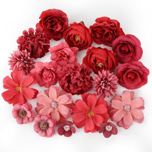 KALANKA-20 Pieces Fleurs Artificielles, Têtes de Fleurs Rose Pivoine Artificielles, Petite Fausse Fleur Decoration pour DIY Bouquet Couronne Mariage Fête Festival Maison Jardin Artisanat(Rouge)