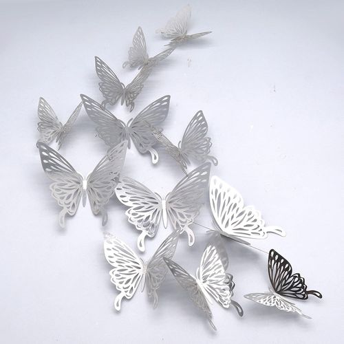 Stickers Muraux Papillon 3d, 24 Amovible Papillon Argenté Autocollants Muraux Papillon Sticker Combinés Stickers Art Diy Décor Papillon Pour La Maison,Décoration De Chambre(Argent)